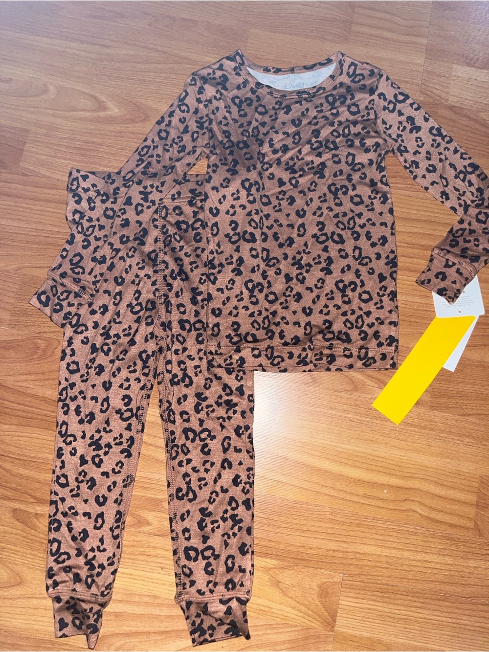 Kids Leopard-Print Brown Long Sleeve Pajama Set
